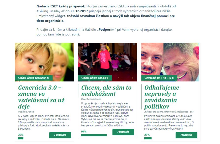 ESET podporil organizácie zamerané na vzdelávanie, boj proti korupcii a pomoc deťom.